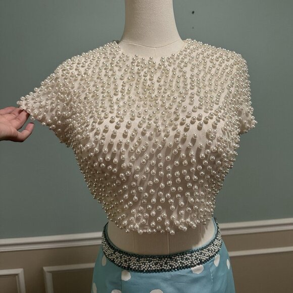 Sherri Hill Two Piece Prom Dress sz 6 Mermaid Light Blue White32226 Retro Formal - Picture 6 of 16